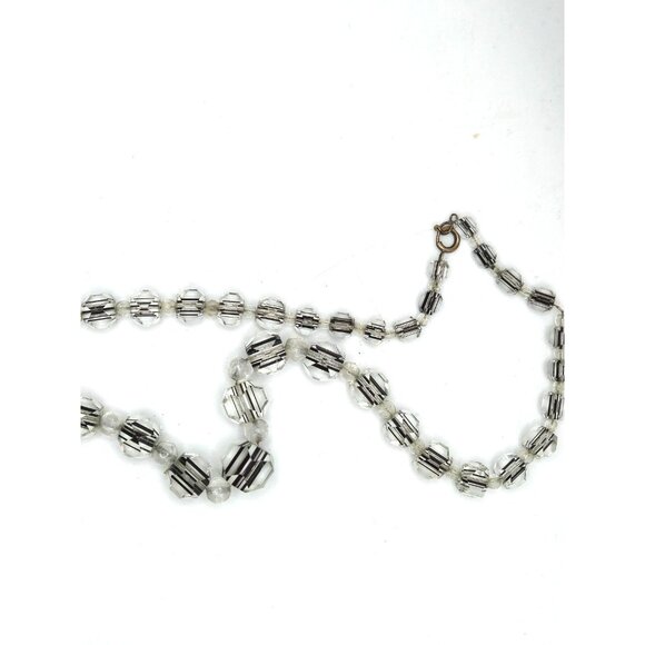 Antique Edwardian Black Stripe Crystal Necklace Faceted Beads c.1910s Czech - Picture 2 of 6